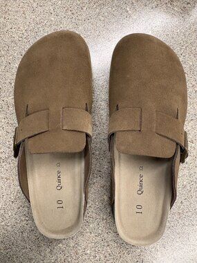Brand New Quince Water Repellent Suede Clog Mules - Pecan Brown (Size 10)